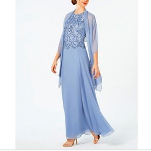 J Kara Women's Sleeveless Embellished A-Line Gown and Scarf size 6